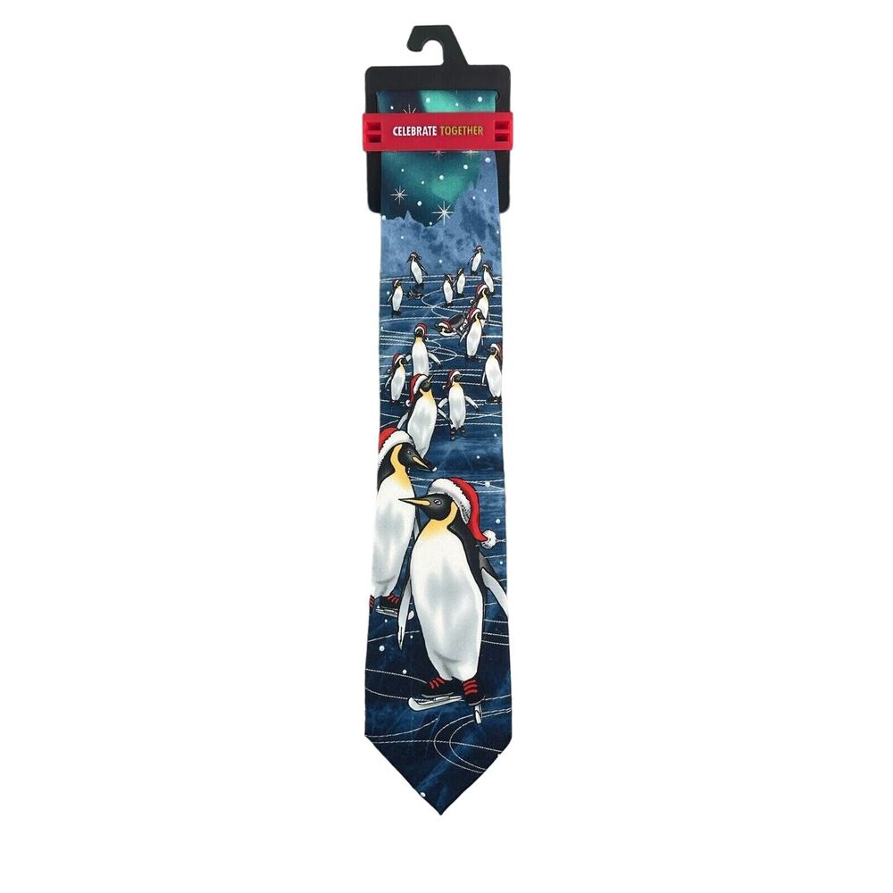 Celebrate Together Tie Mens One Size Christmas Penguin Santa Clause Kohls NWT